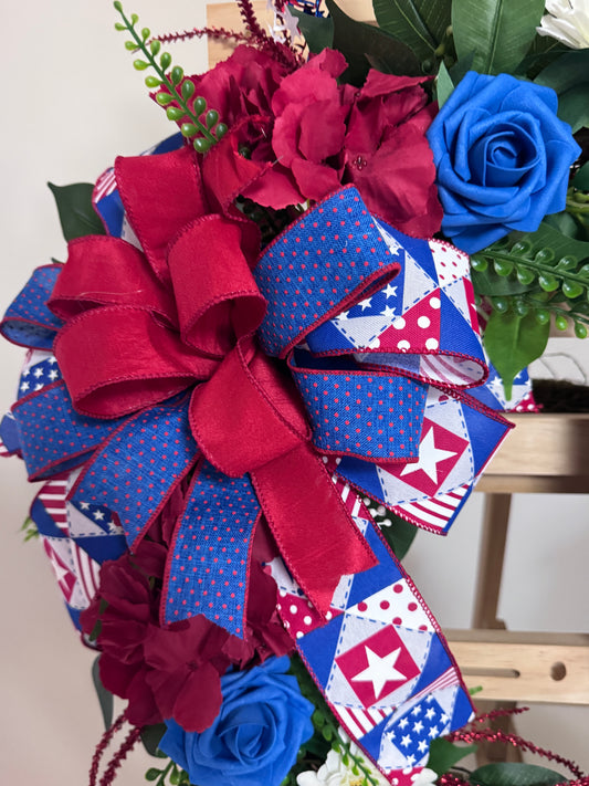 🇺🇸 Patriotic “God Bless America” Floral Wreath with Designer Bow