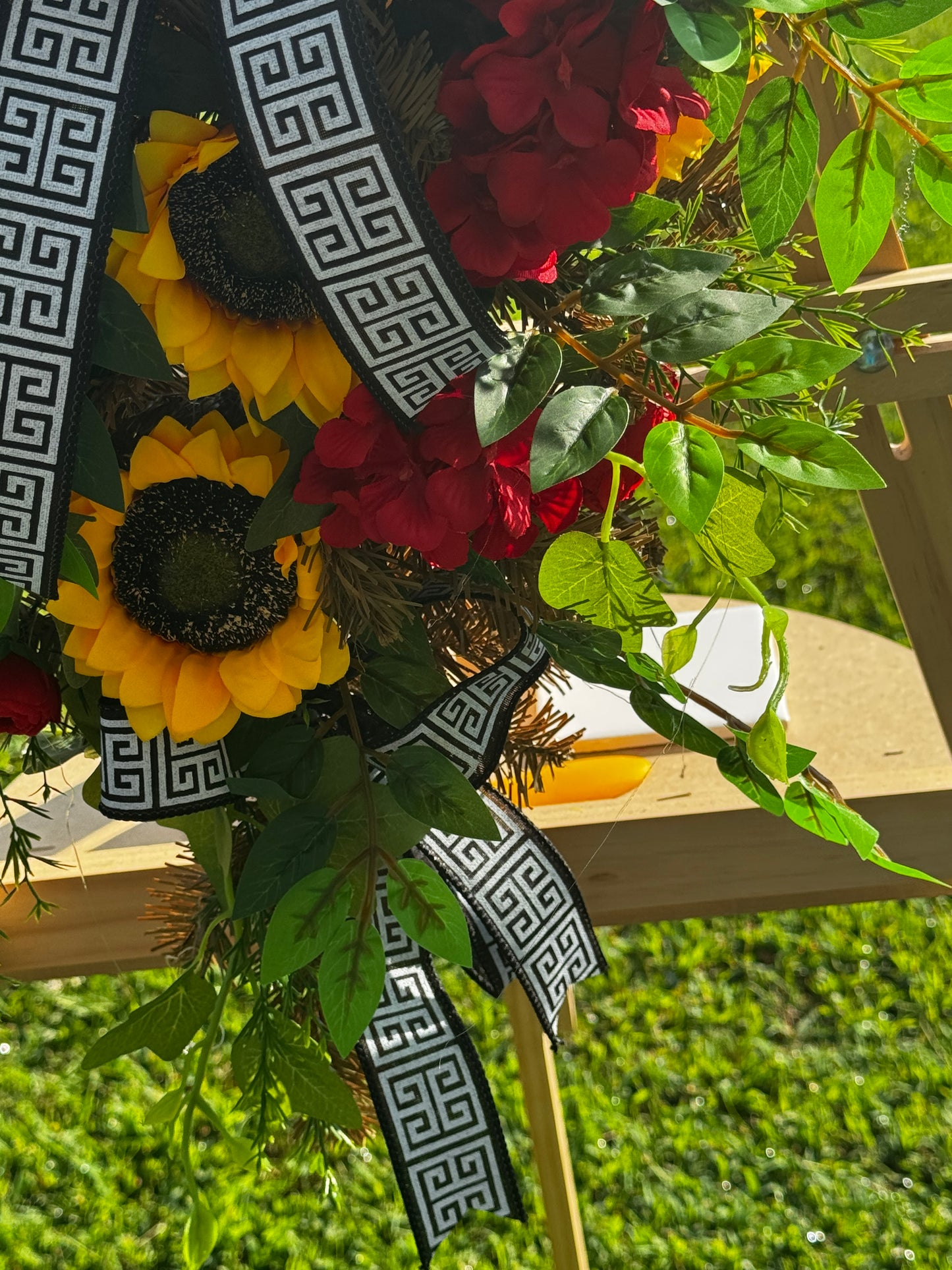 Red Geranium & Sunflower Designer Door Swag