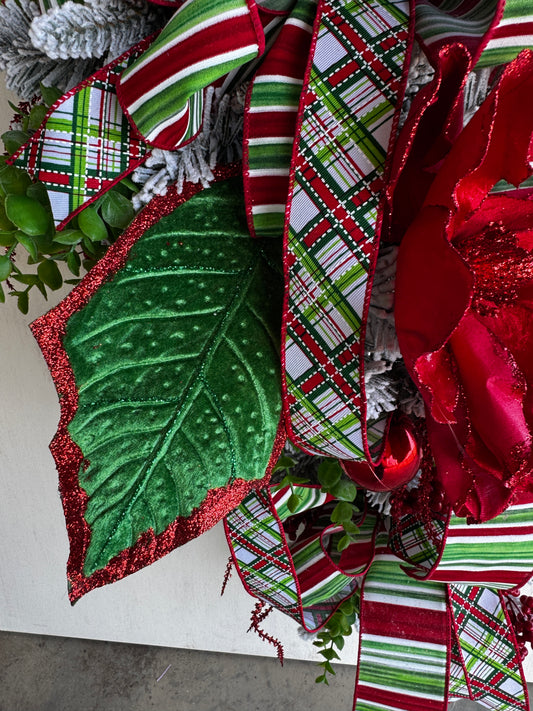 ❤️ Flocked Red Magnolia Christmas Swag – Very High Quality, Heavy &amp; Low-Shedding