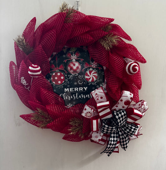 🎄 Red “Merry Christmas” Laurel Leaf Petal Wreath