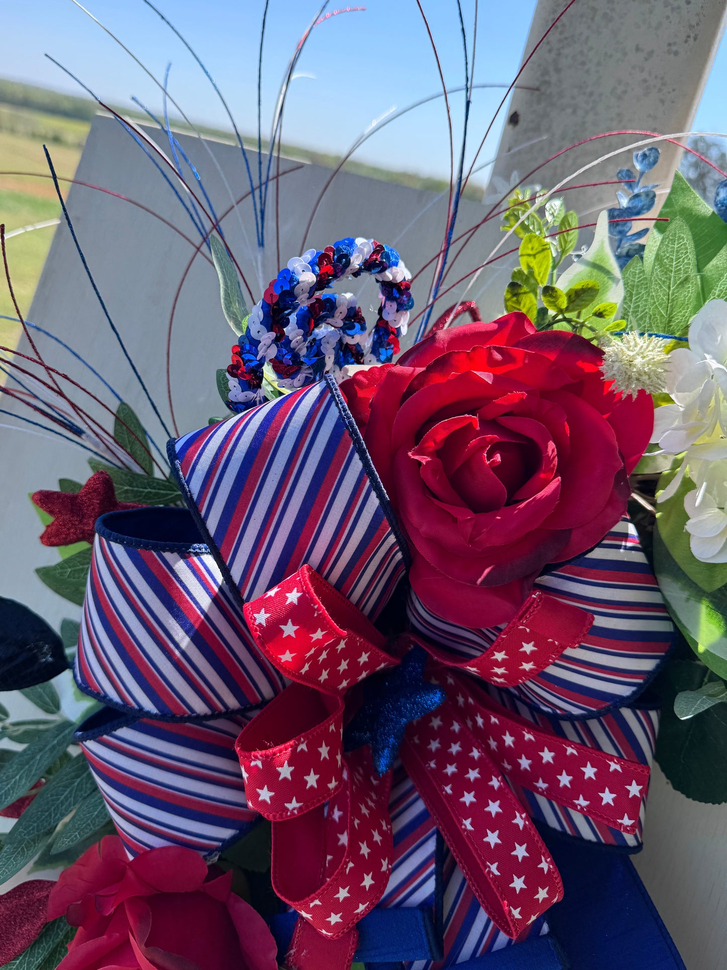 Patriotic Grapevine Wreath | Americana Floral Front Door Decor | Red White and Blue Summer Wreath