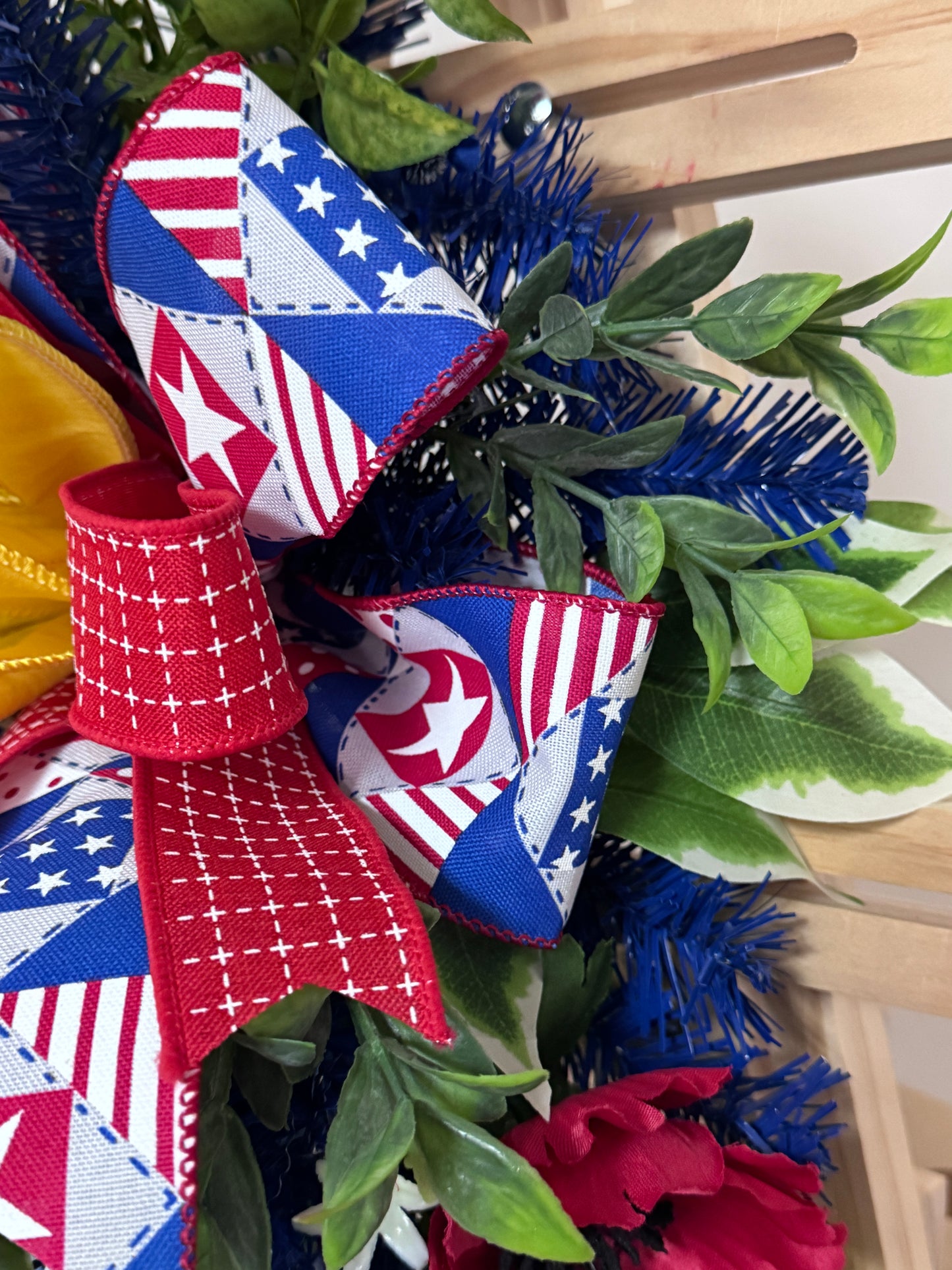 Americana Floral Swag | Patriotic Summer Front Door Decor | Red White and Blue Door Swag