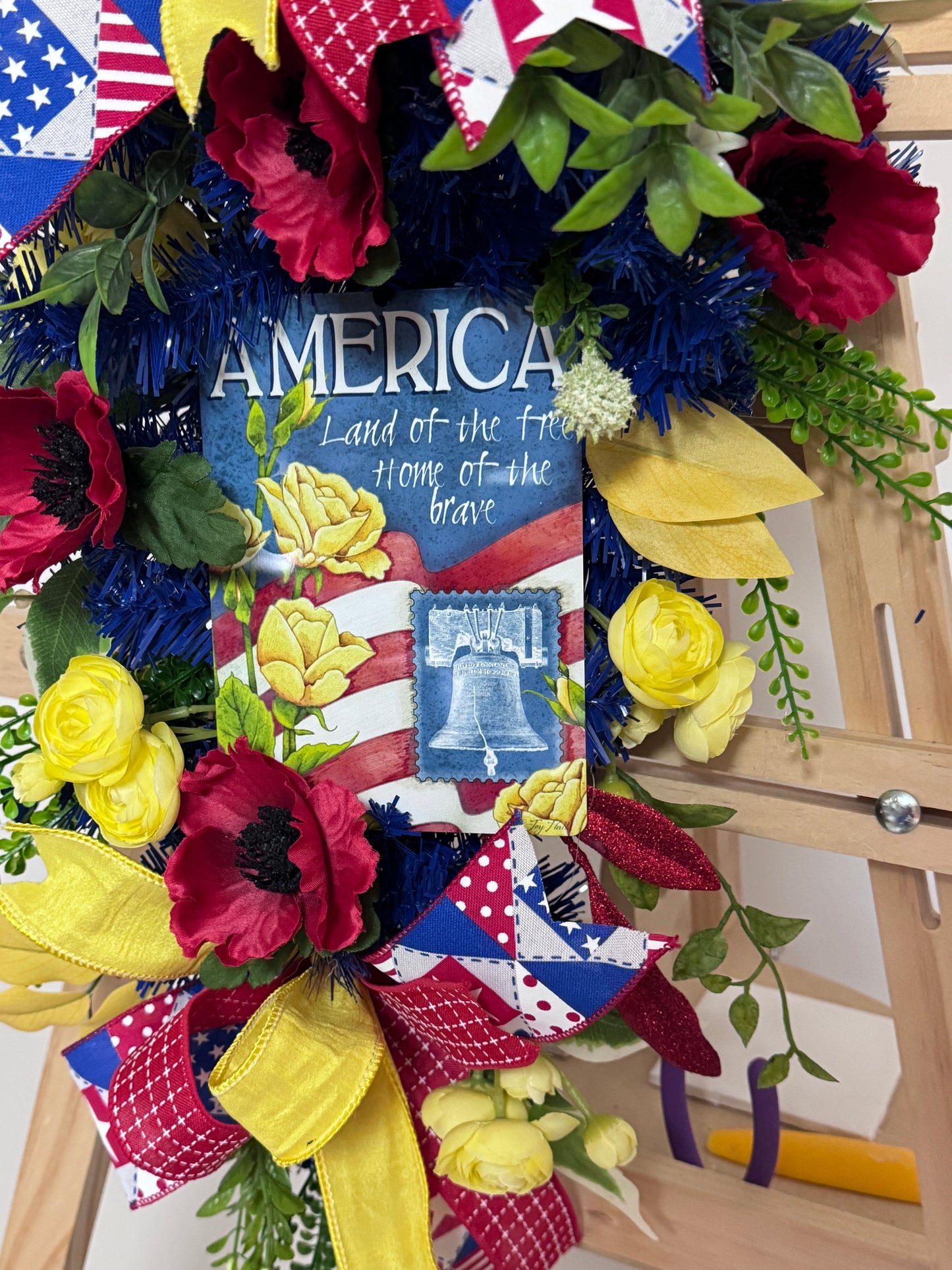 Americana Floral Swag | Patriotic Summer Front Door Decor | Red White and Blue Door Swag