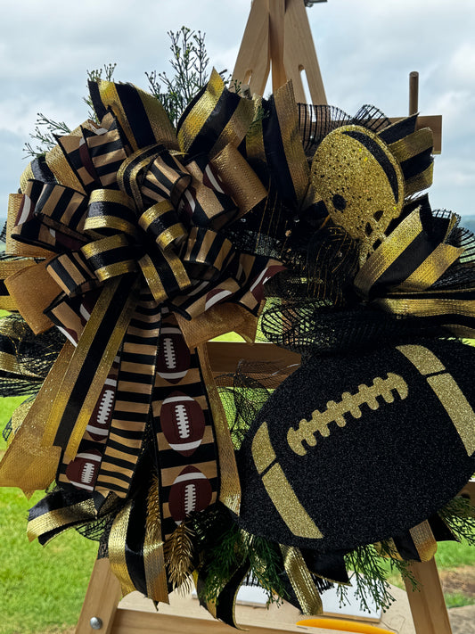 Personalized Dresden Lions Football Wreath – Black and Gold Game-Day Door Décor