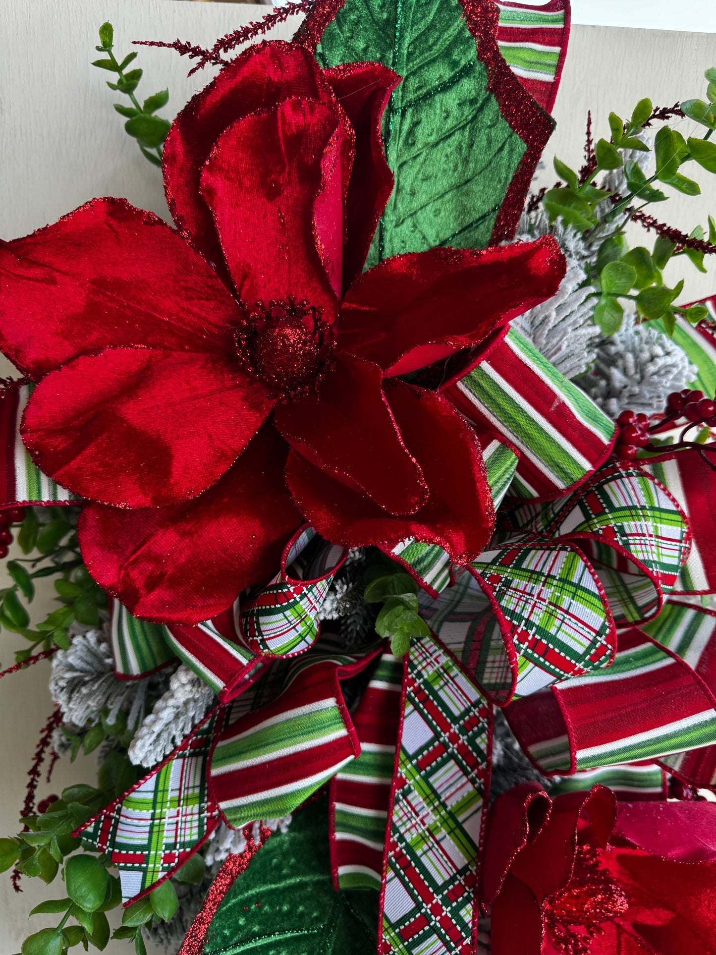 ❤️ Flocked Red Magnolia Christmas Swag – Very High Quality, Heavy &amp; Low-Shedding