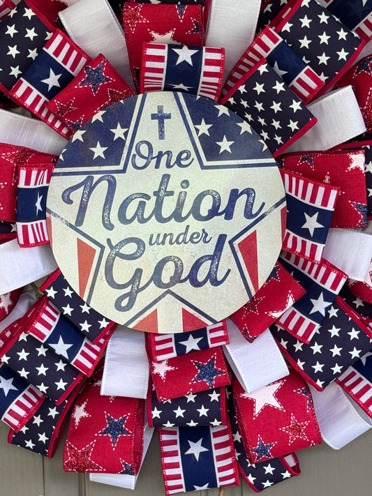 Patriotic Ribbon Wreath | Storm Door Friendly Red White Blue Wreath | American Flag 4th of July Decor