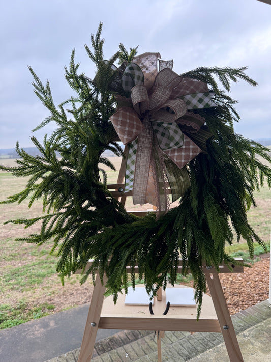 Elegant Year-Round Norfolk Pine Wreath with Designer Bow