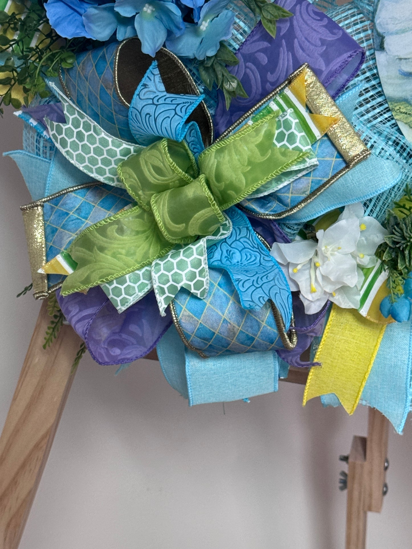 He Is Risen Easter Wreath with Cross Sign | Christian Spring Wreath | Farrisilk Ribbon Faith Front Door Decor