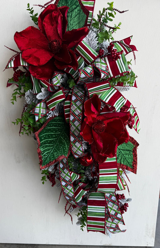 ❤️ Flocked Red Magnolia Christmas Swag – Very High Quality, Heavy &amp; Low-Shedding