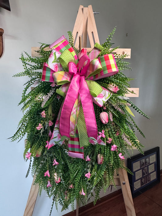 Pink Tulip Greenery Wreath | Spring Front Door Decor | Garden Inspired Summer Wreath