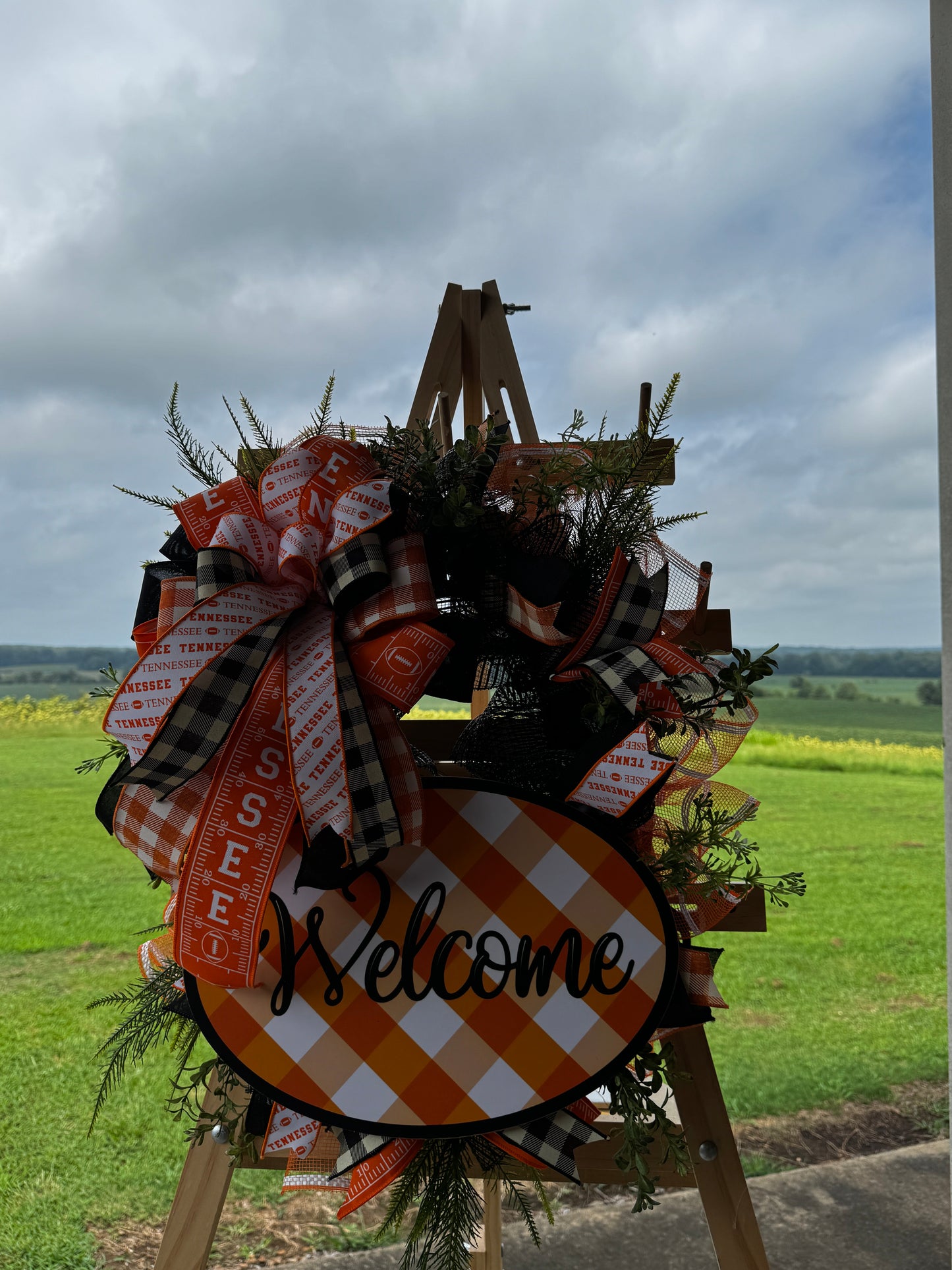 Tennessee Welcome Wreath – Orange & White Front Door Decor | Handmade Football Season Wreath
