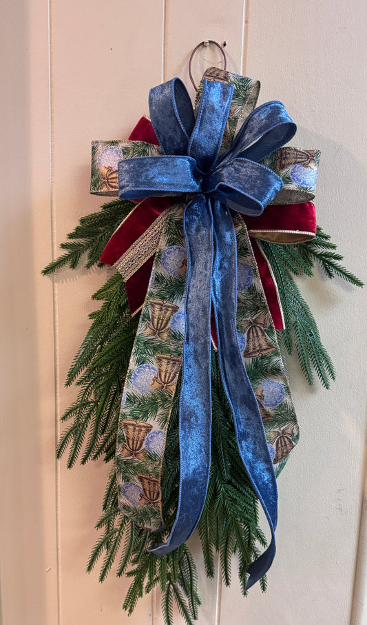 Blue Velvet & Bell Ribbon Christmas Swag – Real Touch Norfolk Pine