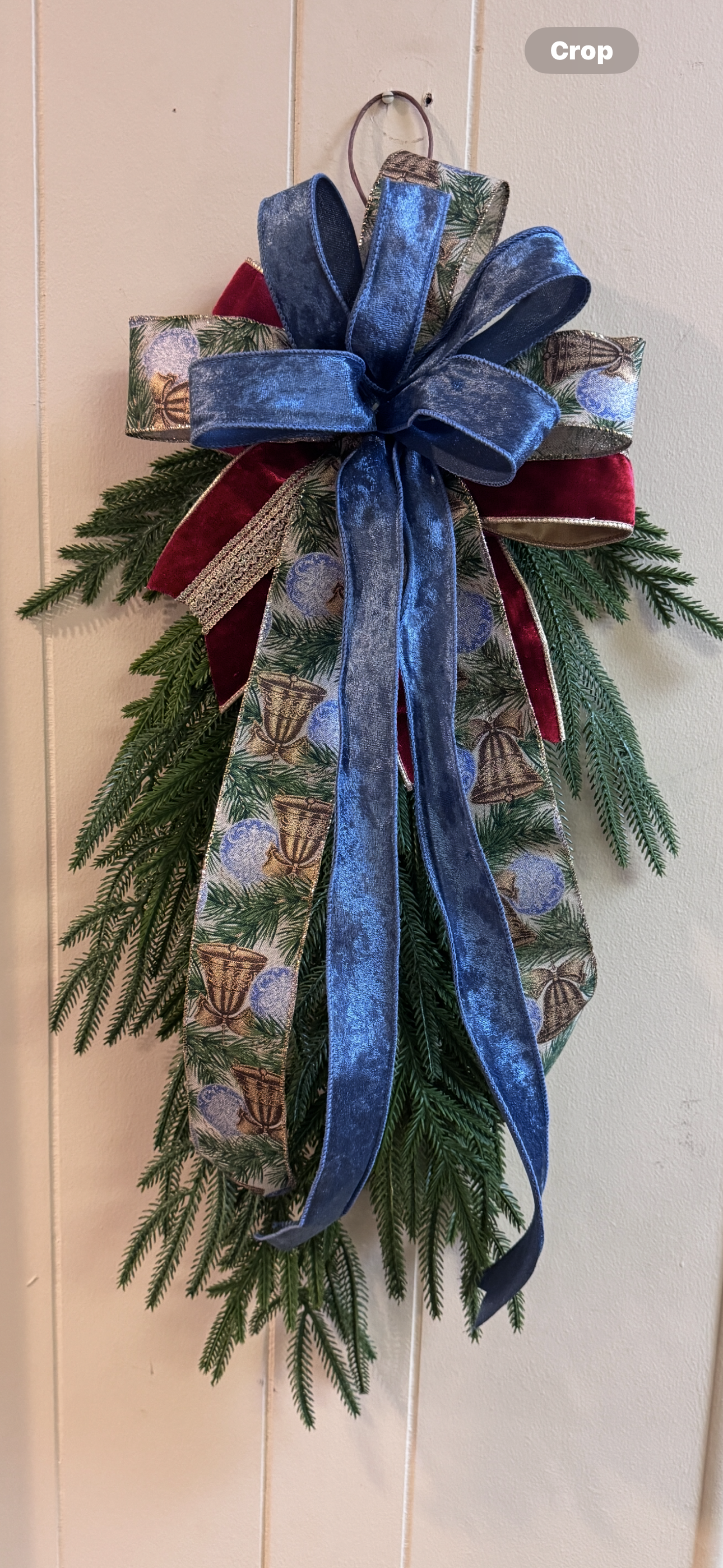 Blue Velvet & Bell Ribbon Christmas Swag – Real Touch Norfolk Pine