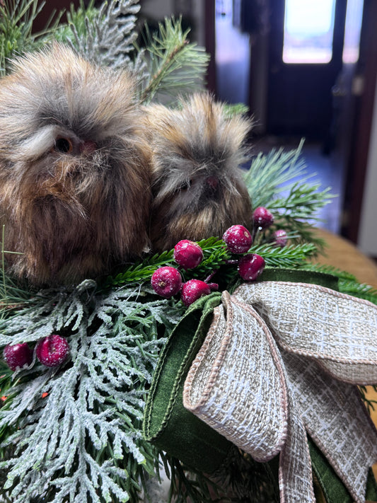 Woodland Owl Winter Centerpiece on Mud Pie Candlestick