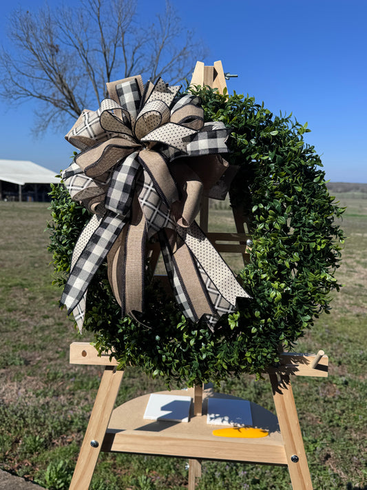 Neutral Farmhouse Wreath Bow | Black & Tan Designer Bow | Interchangeable Door Wreath Bow | Free Shipping (Wreath Not Included)