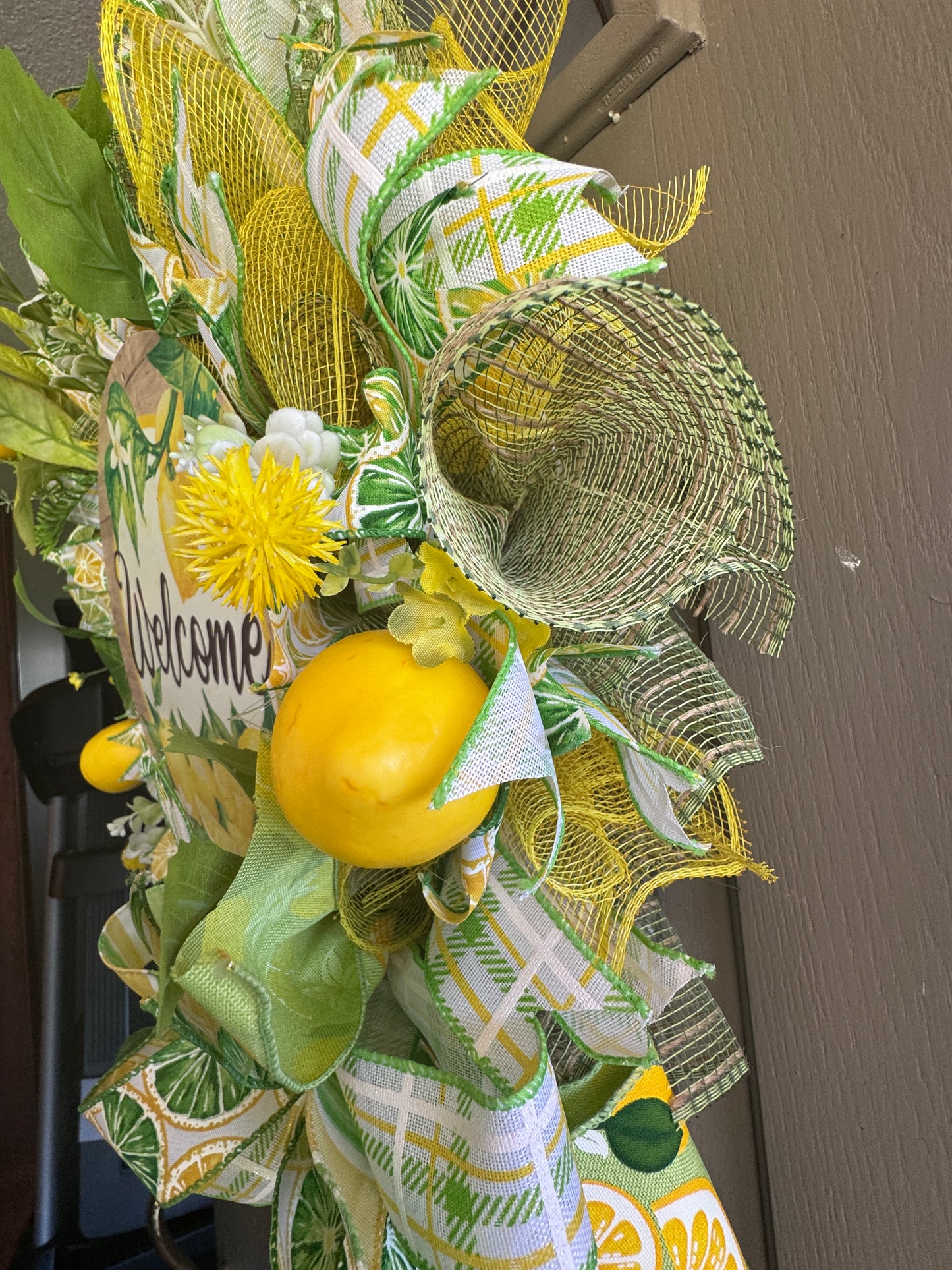 Handmade Lemon Welcome Wreath | Summer Front Door Citrus Deco Mesh Wreath
