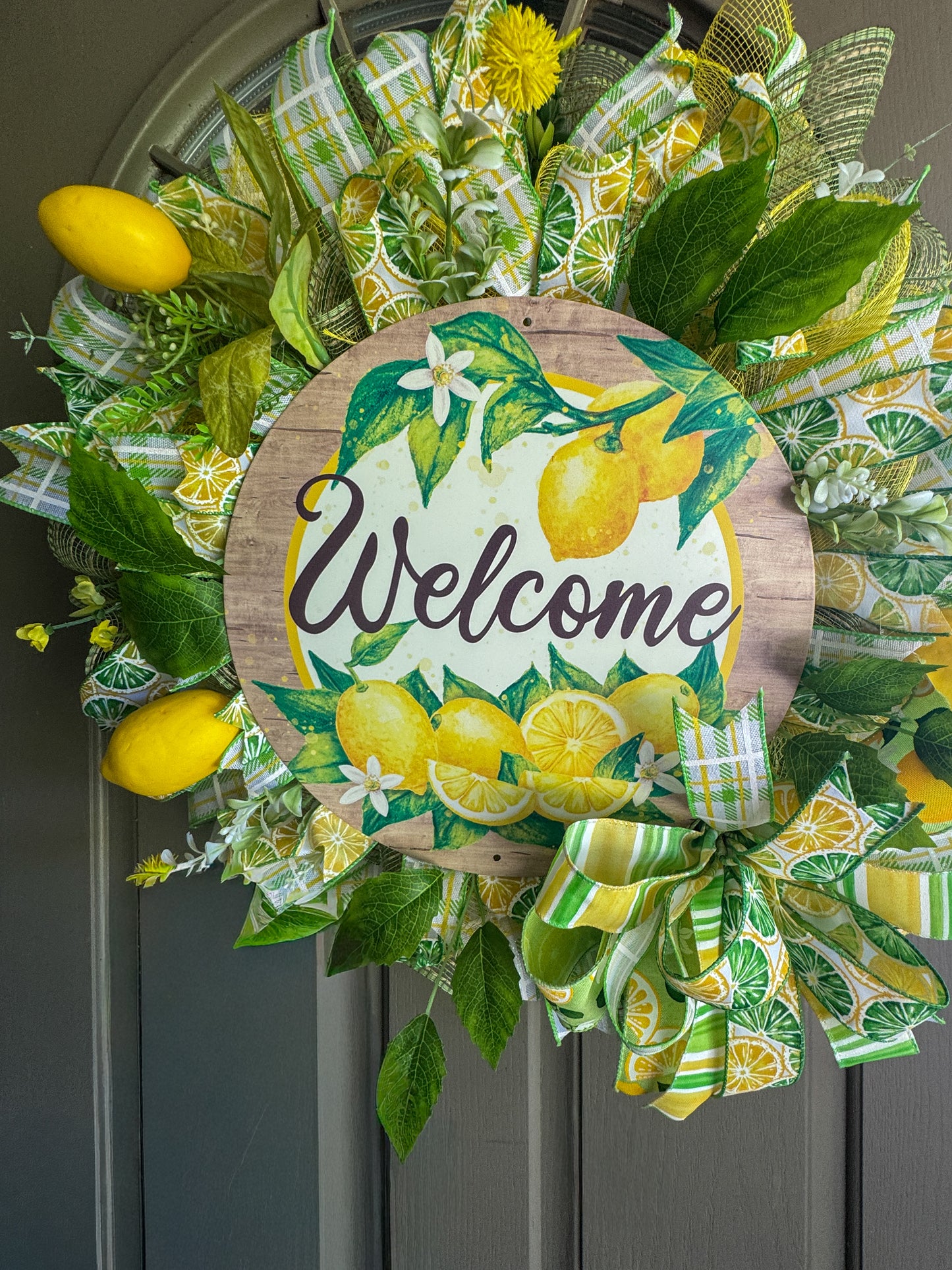 Handmade Lemon Welcome Wreath | Summer Front Door Citrus Deco Mesh Wreath