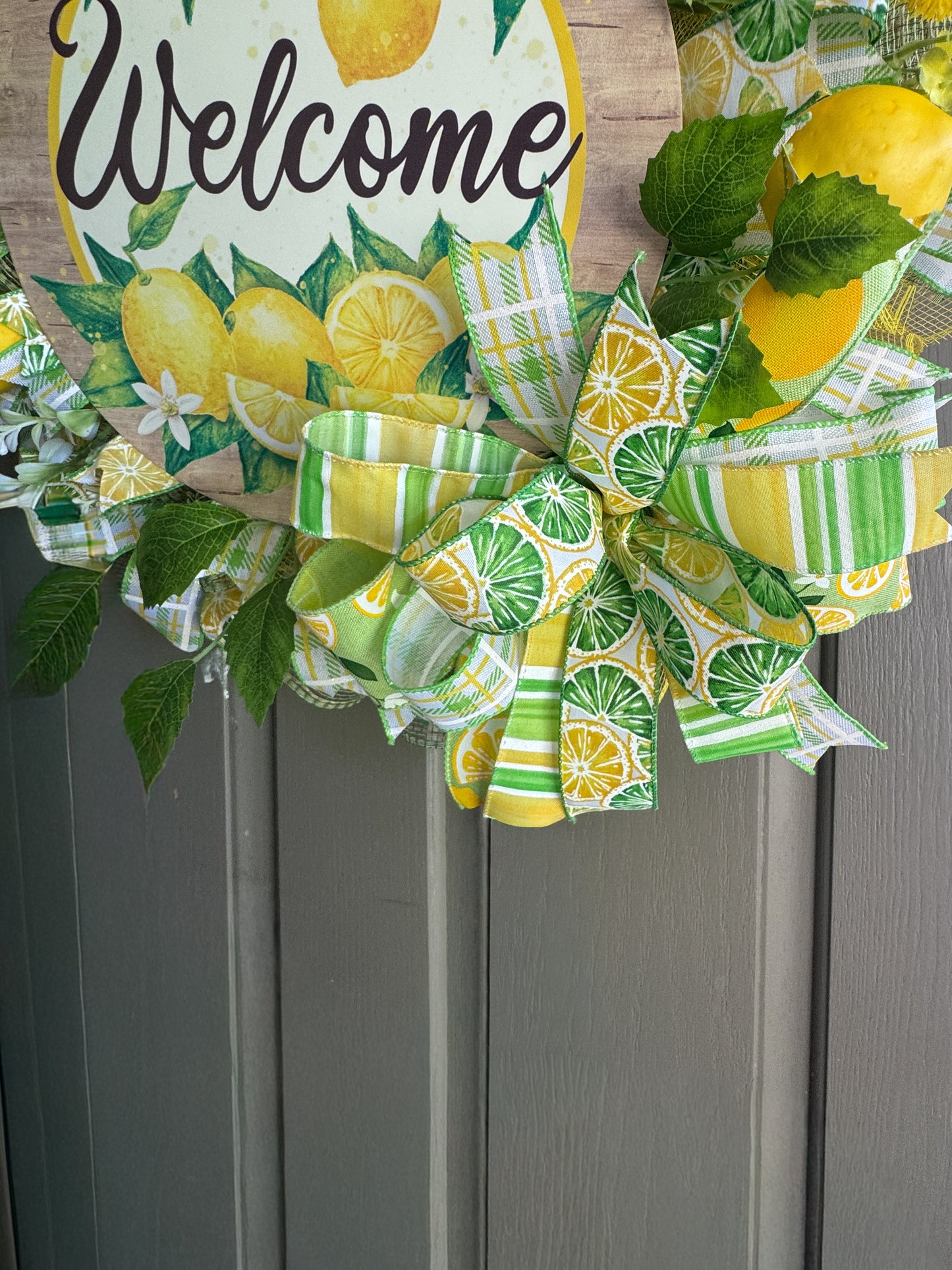 Handmade Lemon Welcome Wreath | Summer Front Door Citrus Deco Mesh Wreath