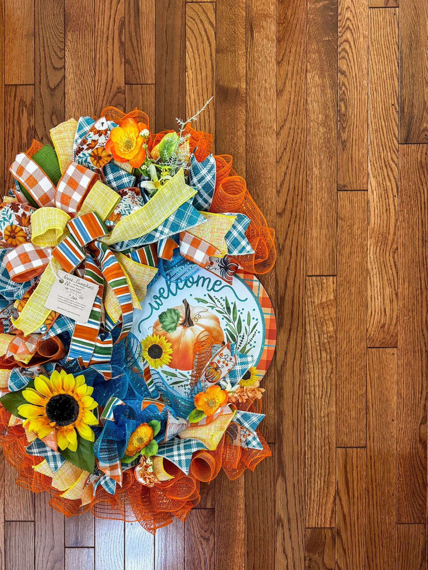 Autumn Blessing Wreath, Fall Wreath, Orange and Teal Fall Wreath, Teal Pumpkin Wreath, Fall Decor,