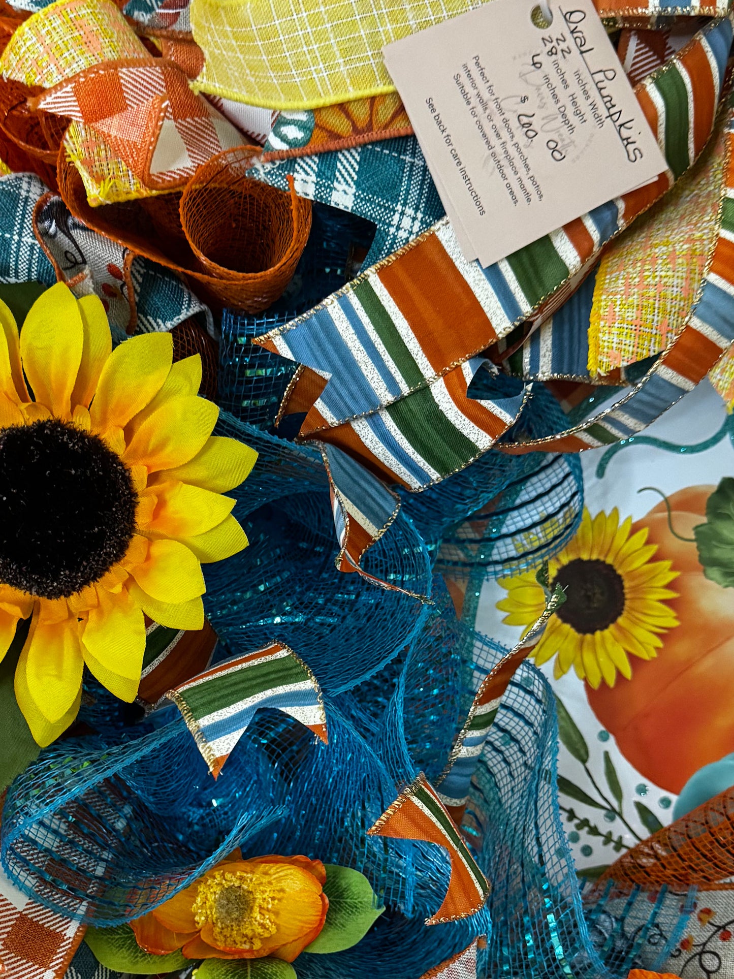 Autumn Blessing Wreath, Fall Wreath, Orange and Teal Fall Wreath, Teal Pumpkin Wreath, Fall Decor,