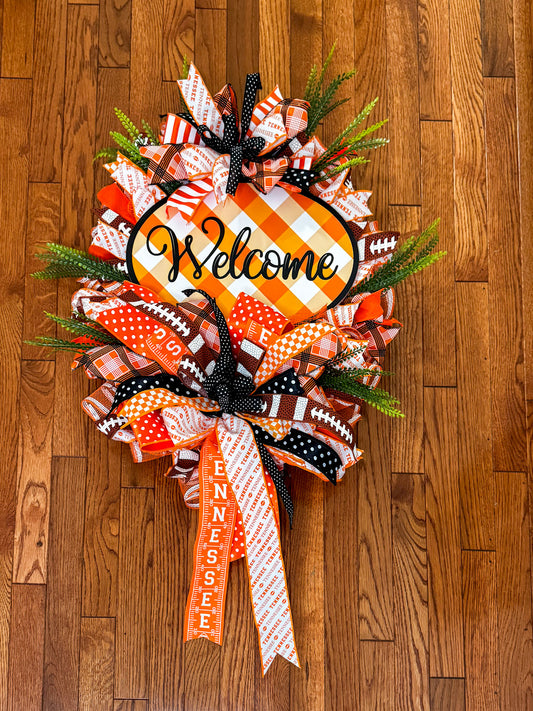 University of Tennessee Wreath,  UT Vols Football Wreath, UT Vols Wreath, UT Football Wreath,  Round University of Tennessee Wreath, Tennessee Ribbon, Fall Decor, Gift