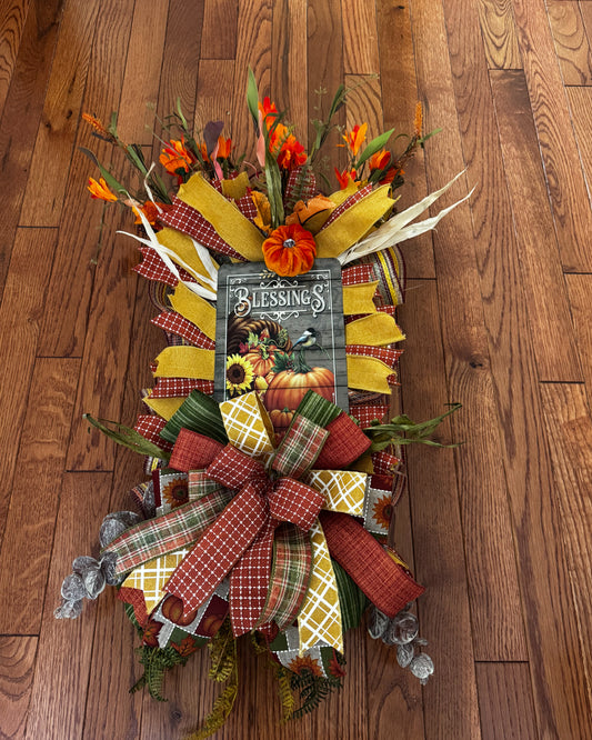 Fall Swag, Fall Rectangular Swag with Sign, Blessings Swag, Pumpkins and Fall Floral Swag, Gift, Storm Door Swag , Orange Swag, Autumn Swag
