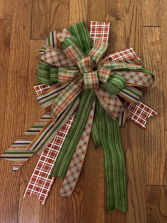 Handmade Green and Burnt Orange Bow