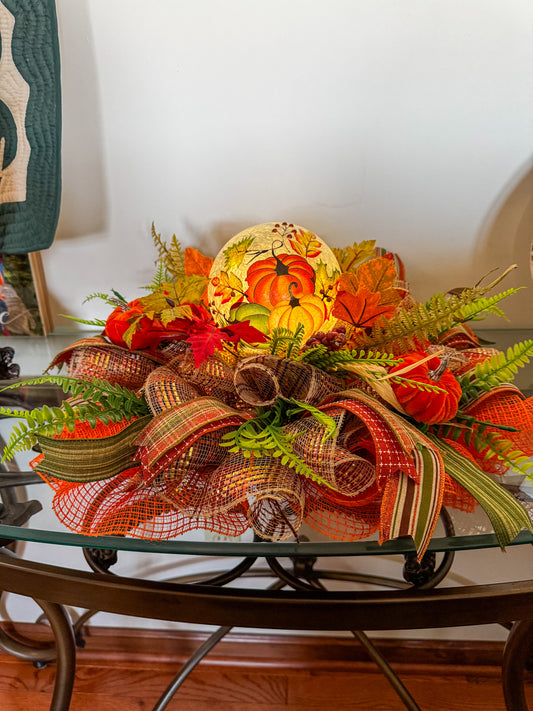 Autumn Harvest Pumpkin Centerpiece with Lighted Globe