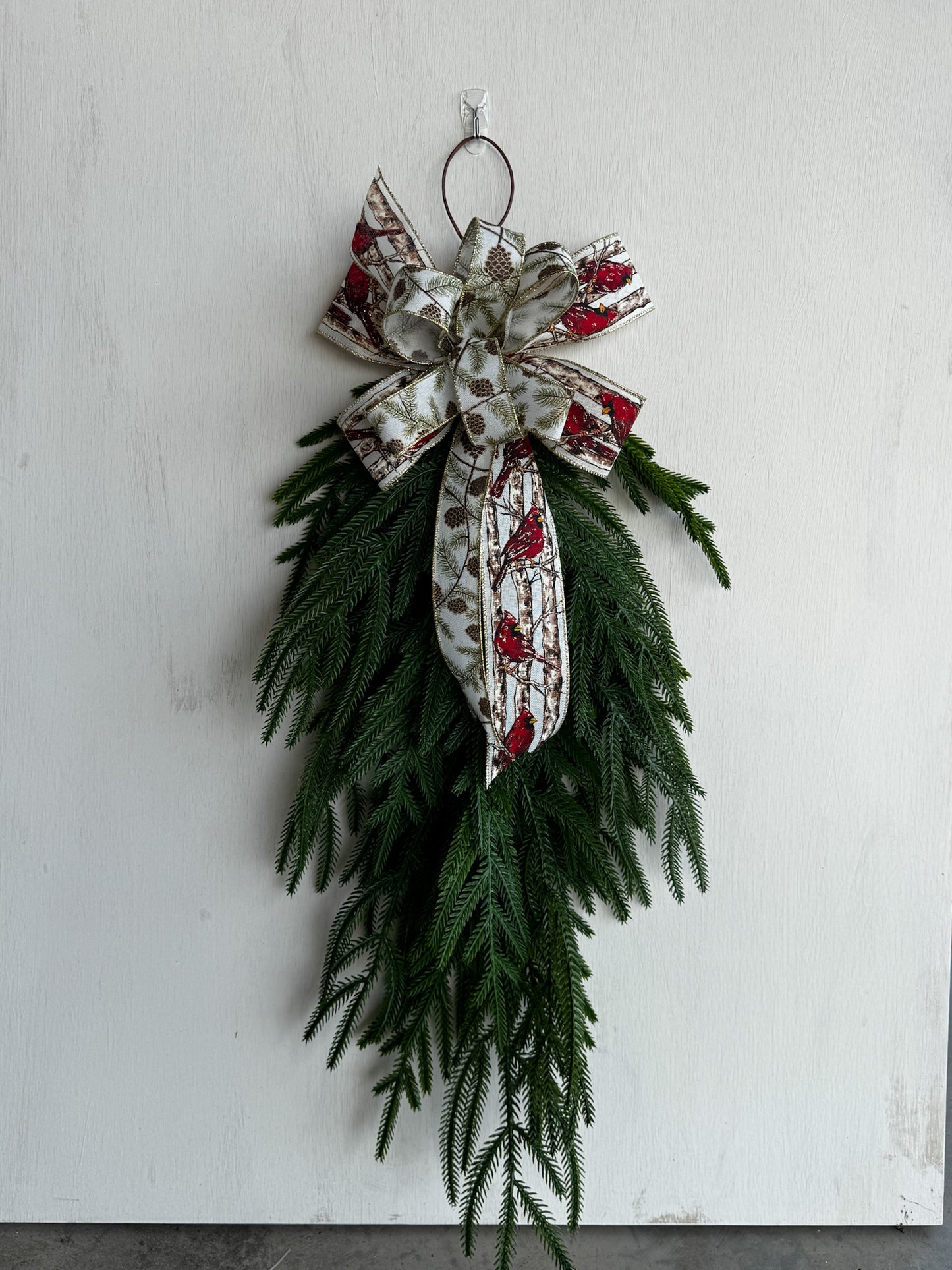 Cardinal Christmas Swag – Real Touch Norfolk Pine &amp; Designer Ribbon