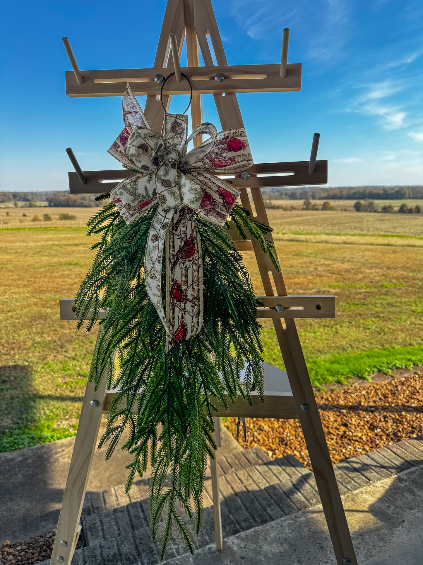 Cardinal Christmas Swag – Real Touch Norfolk Pine &amp; Designer Ribbon