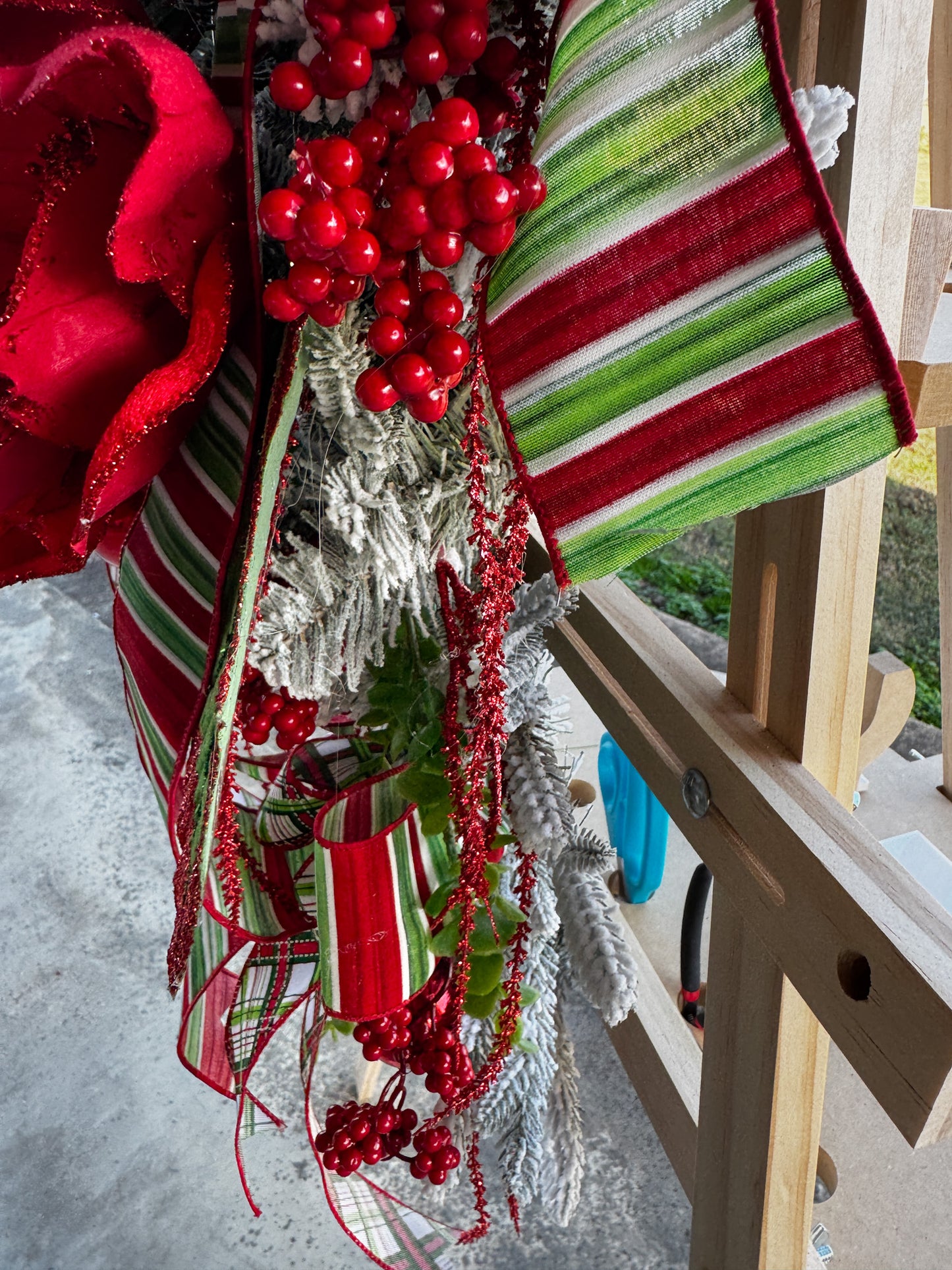 Classic Red Velvet Poinsettia Grapevine Wreath with Jeweled Farrisilk Ribbon
