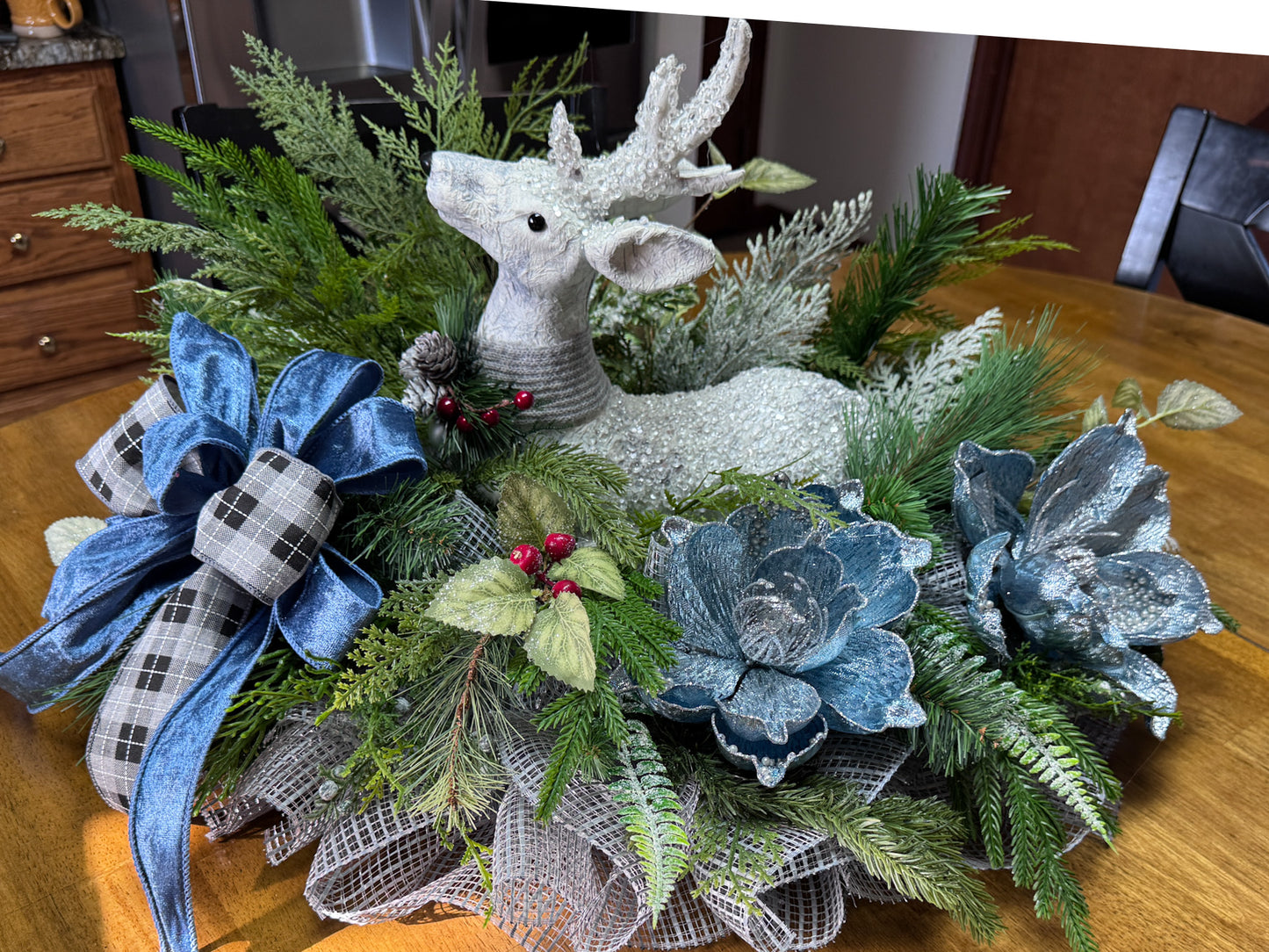 Blue Winter Deer Centerpiece – Elegant Icy Woodland Table Arrangement