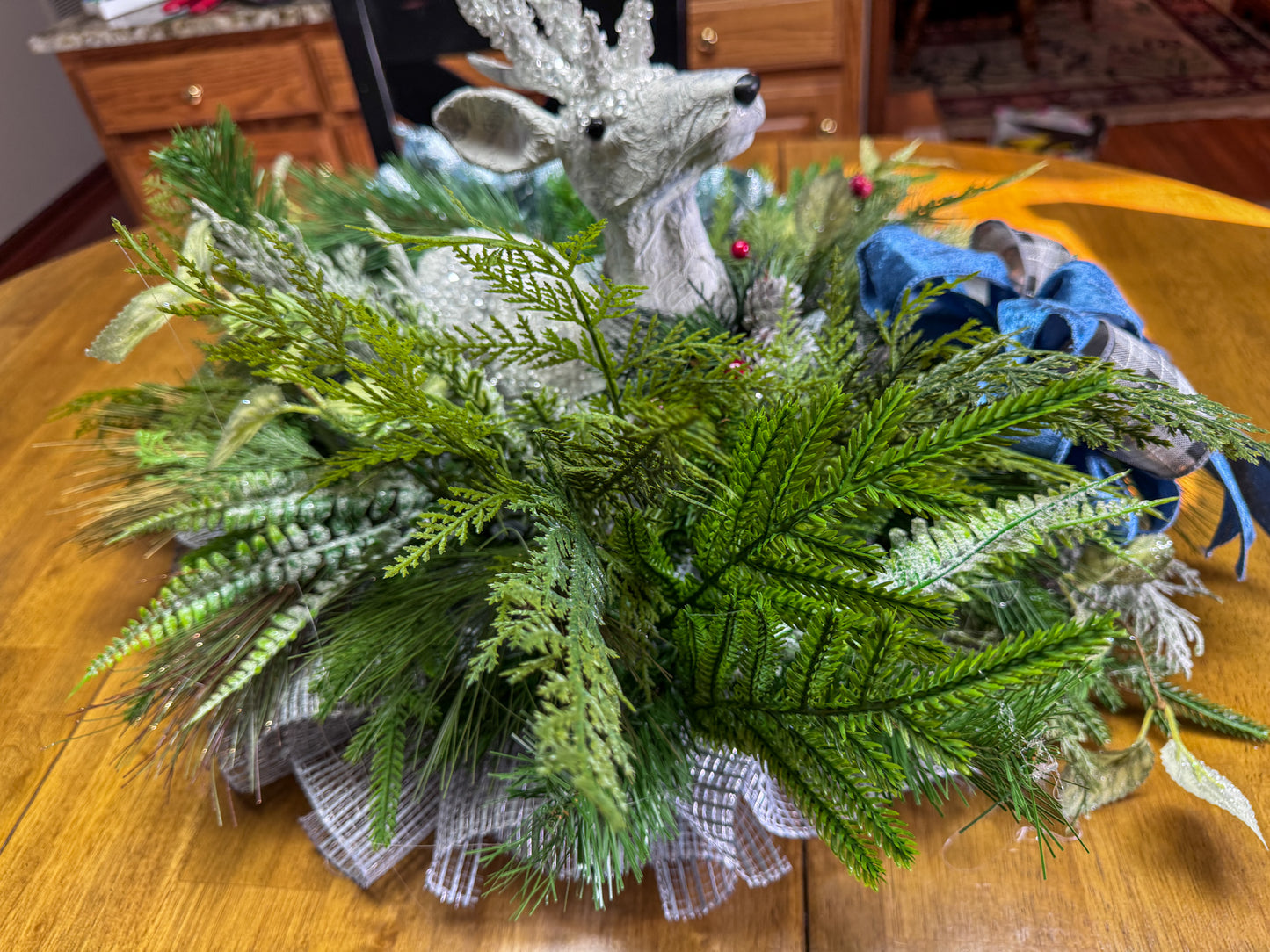 Blue Winter Deer Centerpiece – Elegant Icy Woodland Table Arrangement