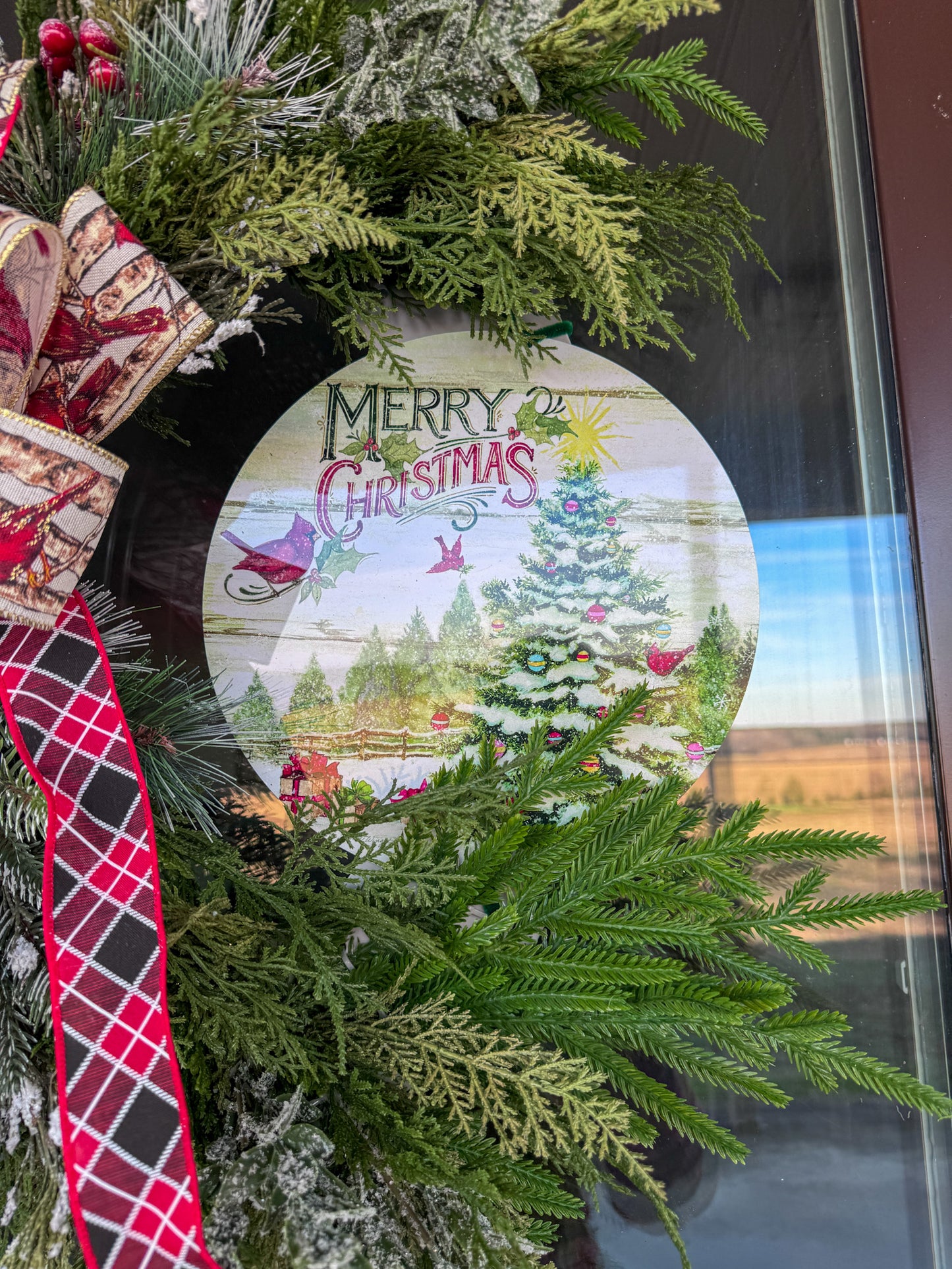 Cardinal Christmas Wreath – Traditional Greenery & Designer Ribbon