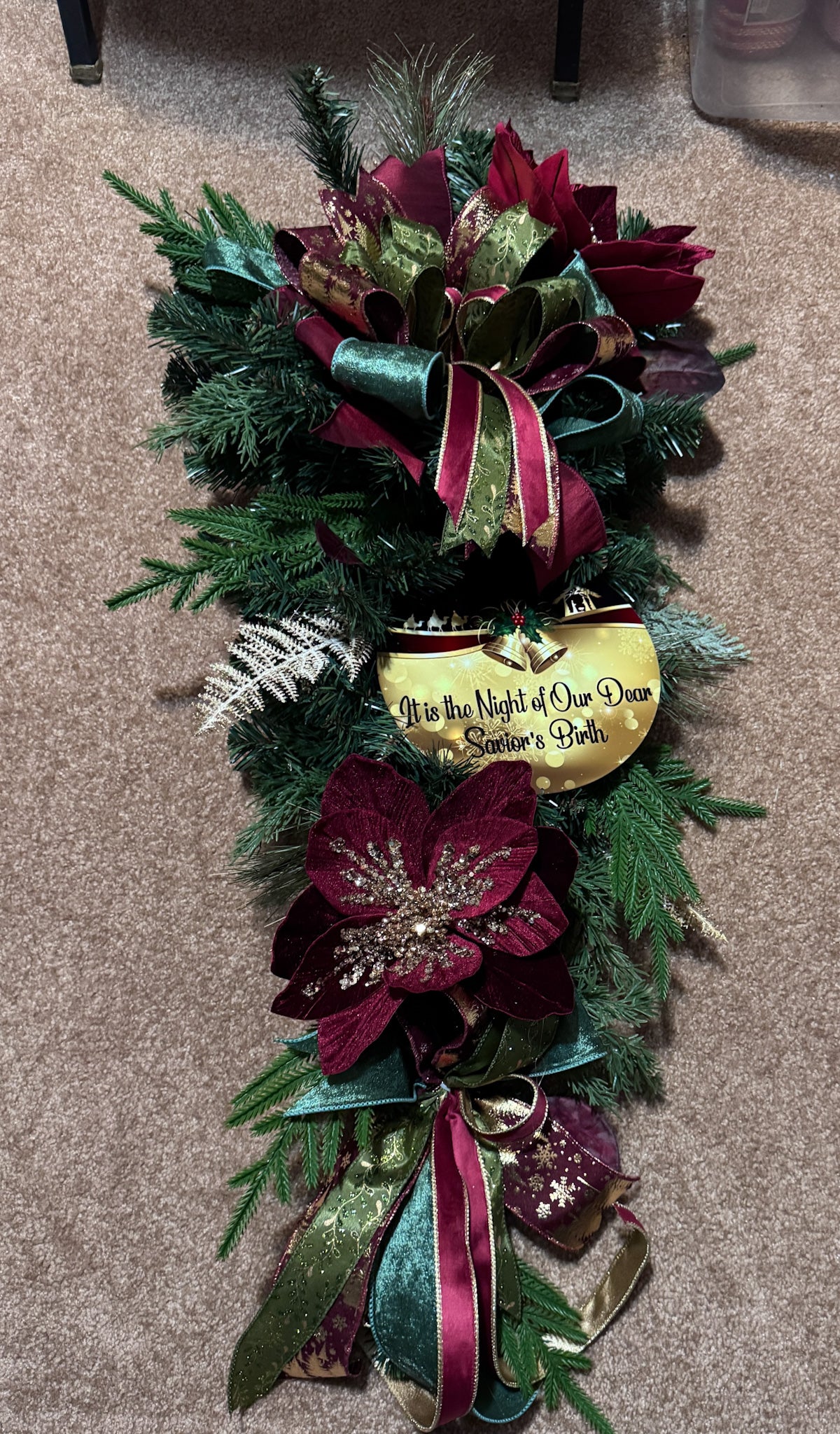 Nativity Christmas Swag – Burgundy, Emerald & Gold