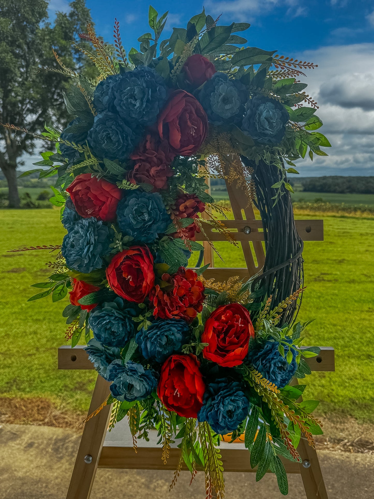 Dusty Blue and Burnt Orange Fall Grapevine Wreath