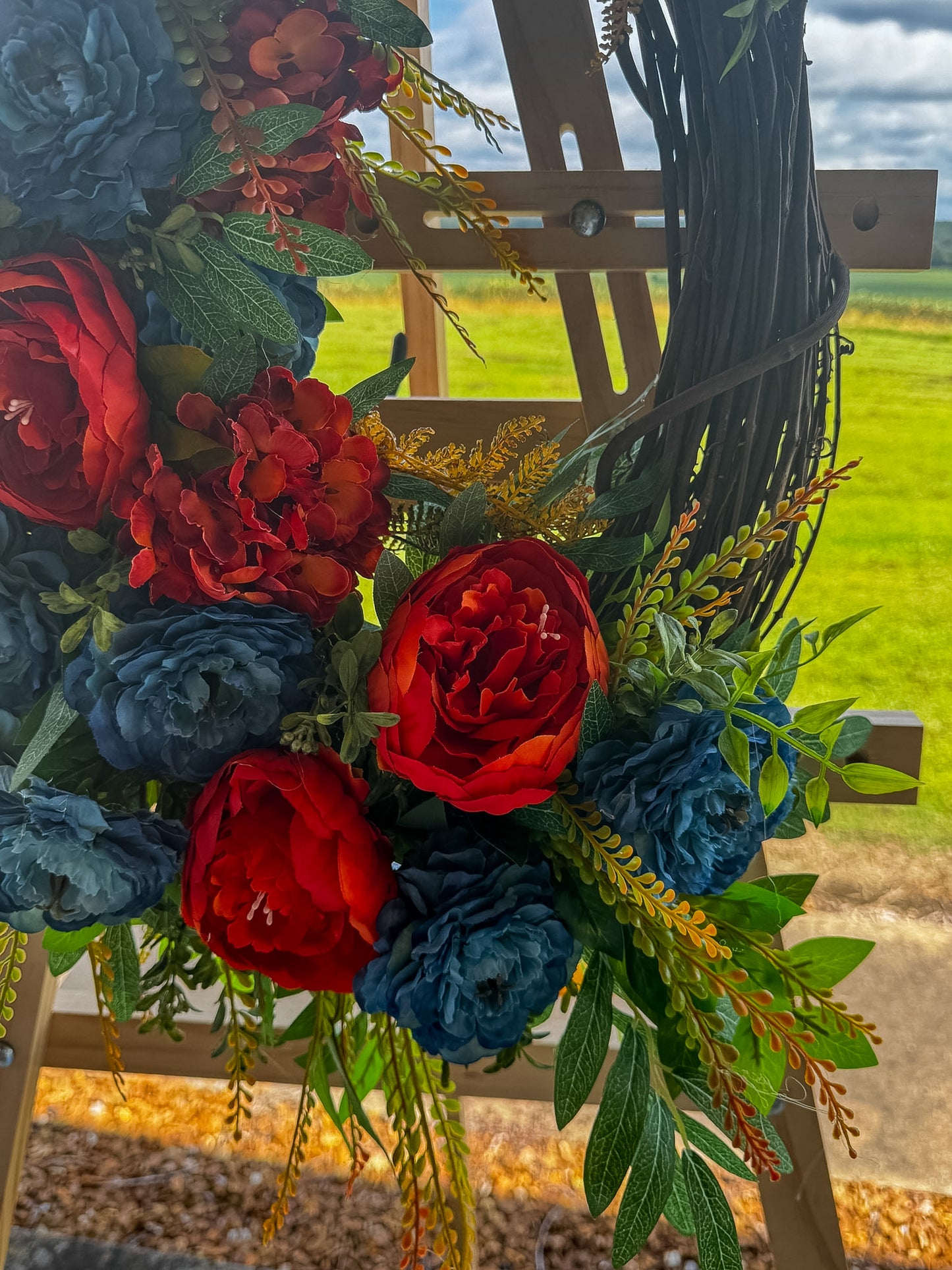 Dusty Blue and Burnt Orange Fall Grapevine Wreath