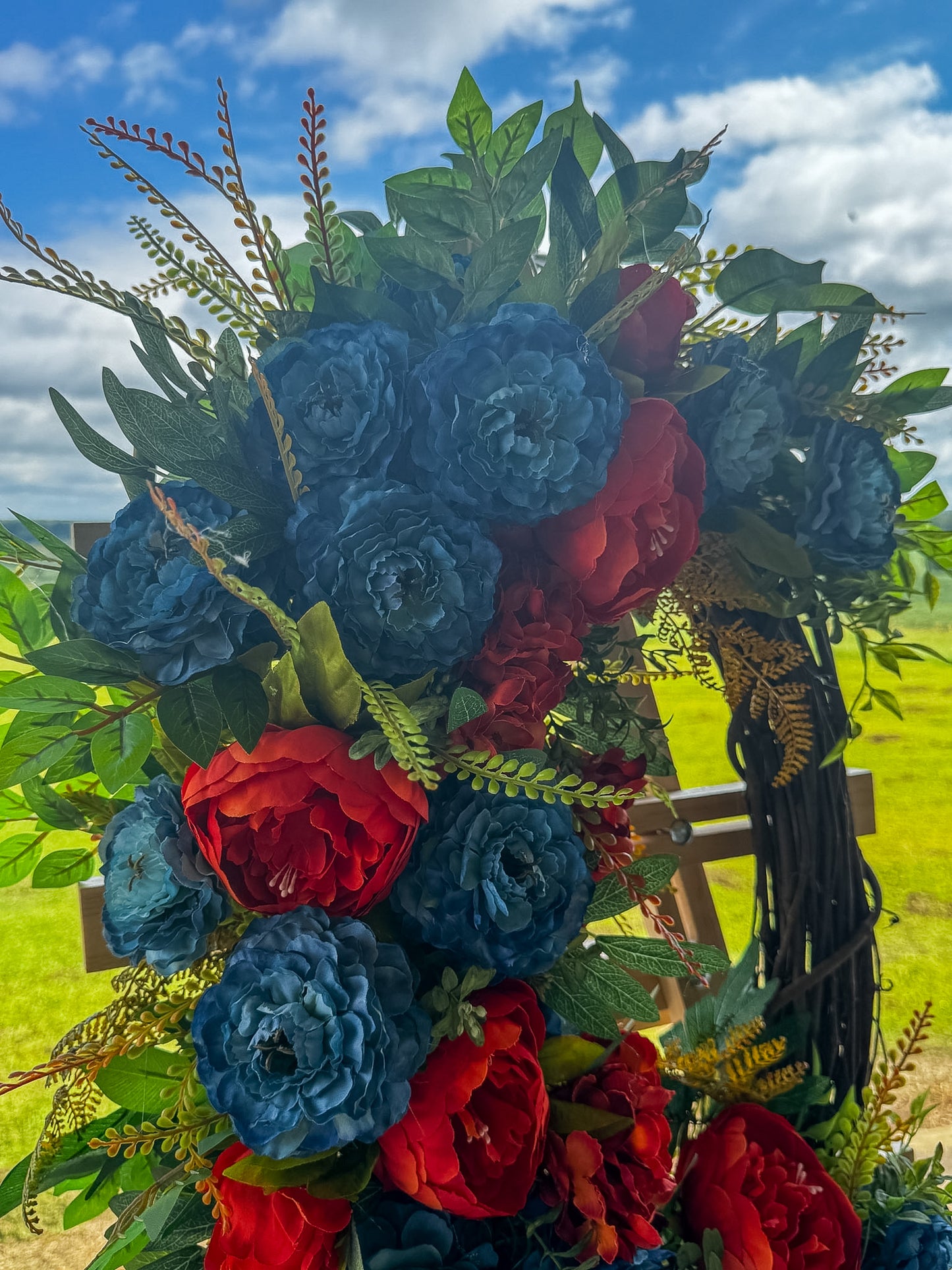 Dusty Blue and Burnt Orange Fall Grapevine Wreath