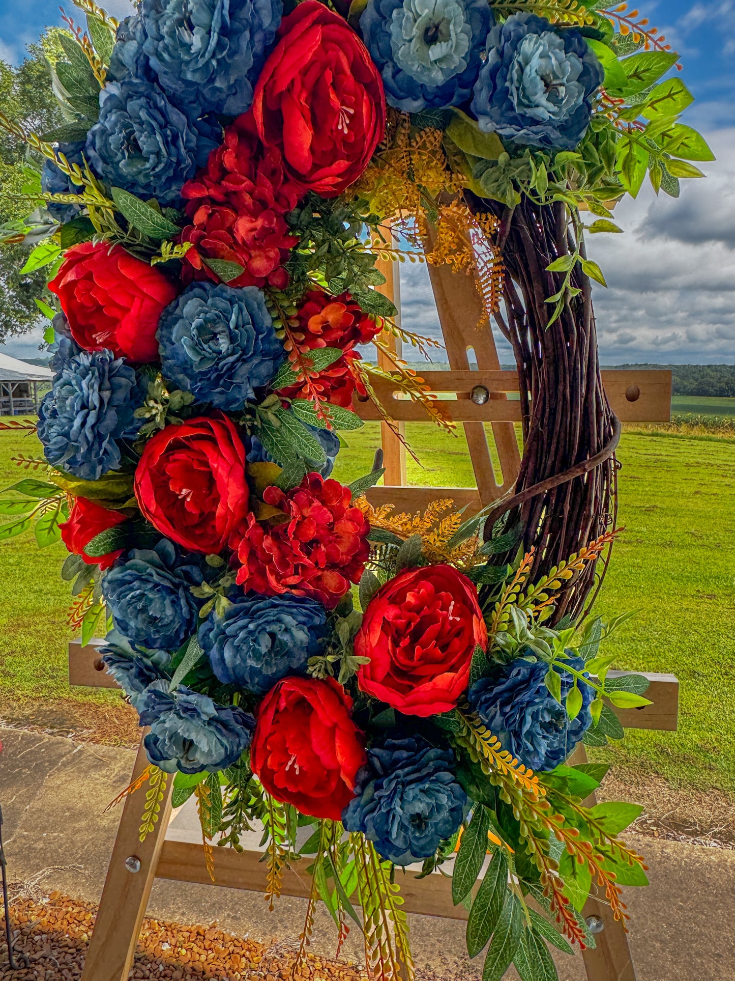 Dusty Blue and Burnt Orange Fall Grapevine Wreath