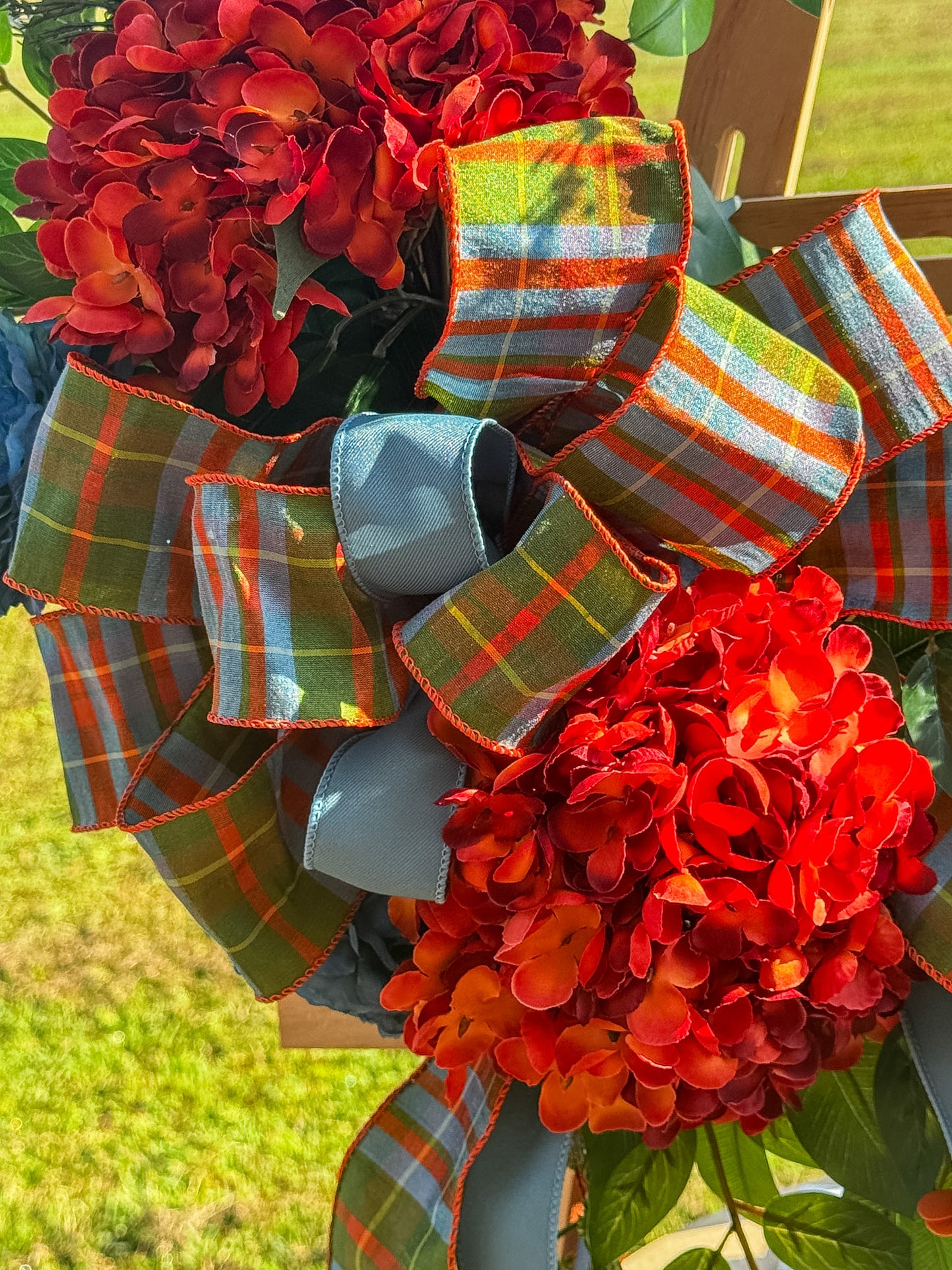 Luxury Burnt Orange & Dusty Blue Fall Grapevine Wreath