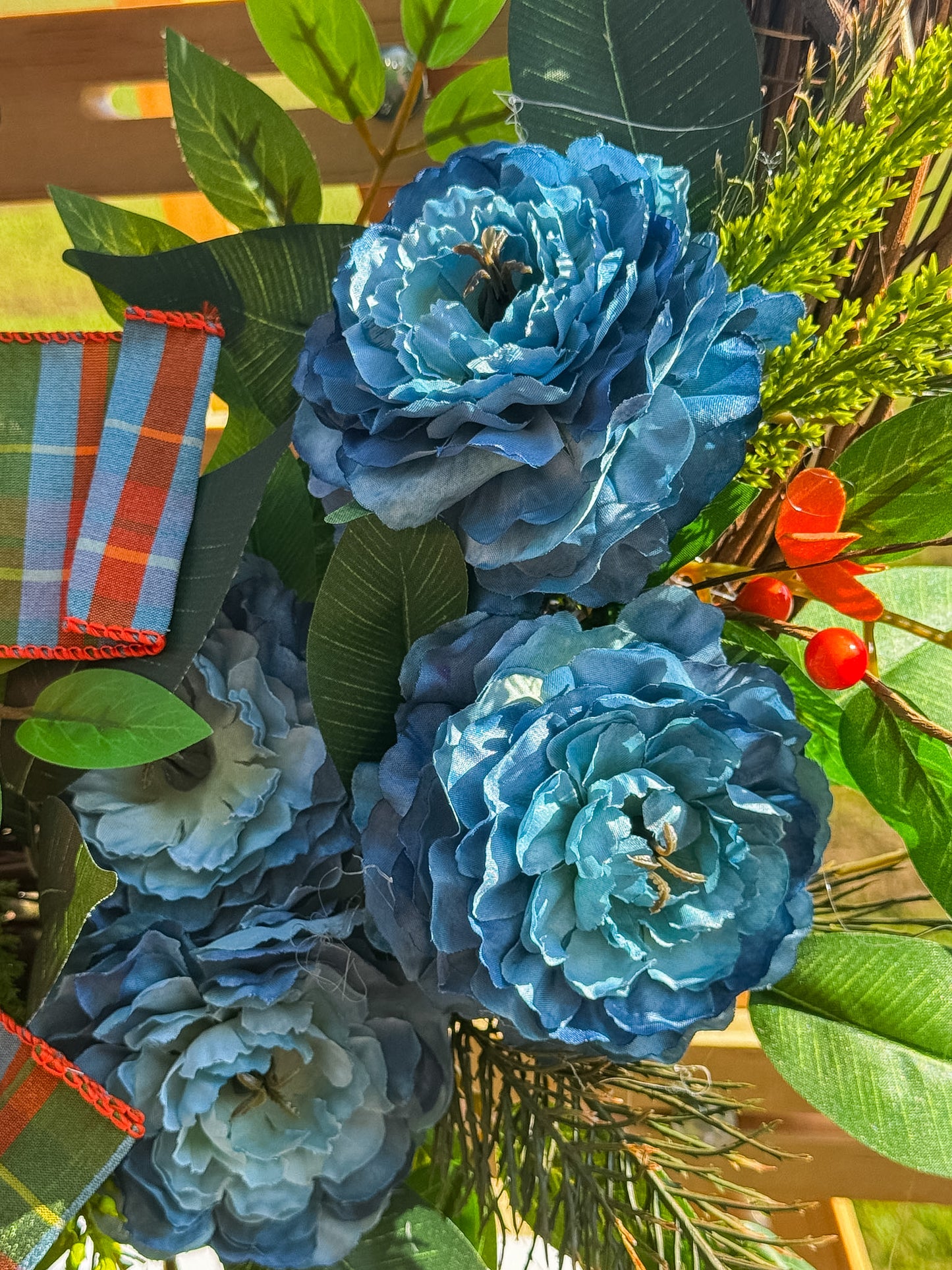 Luxury Burnt Orange & Dusty Blue Fall Grapevine Wreath
