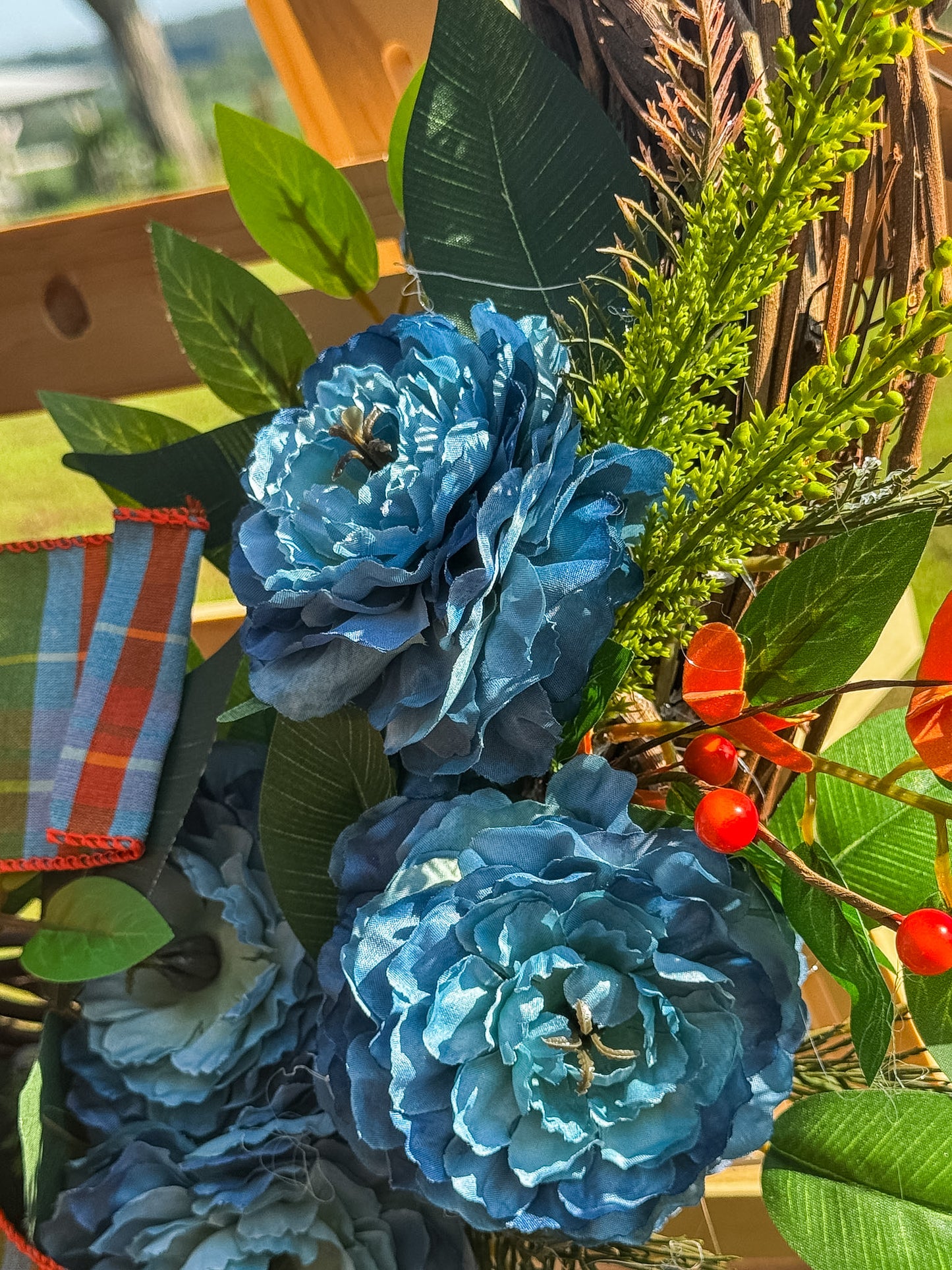 Luxury Burnt Orange & Dusty Blue Fall Grapevine Wreath