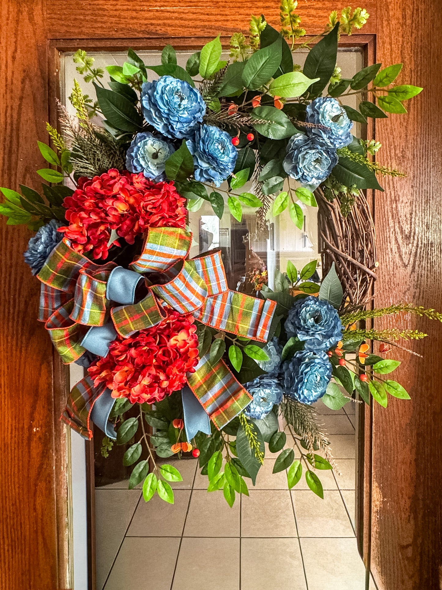 Luxury Burnt Orange & Dusty Blue Fall Grapevine Wreath