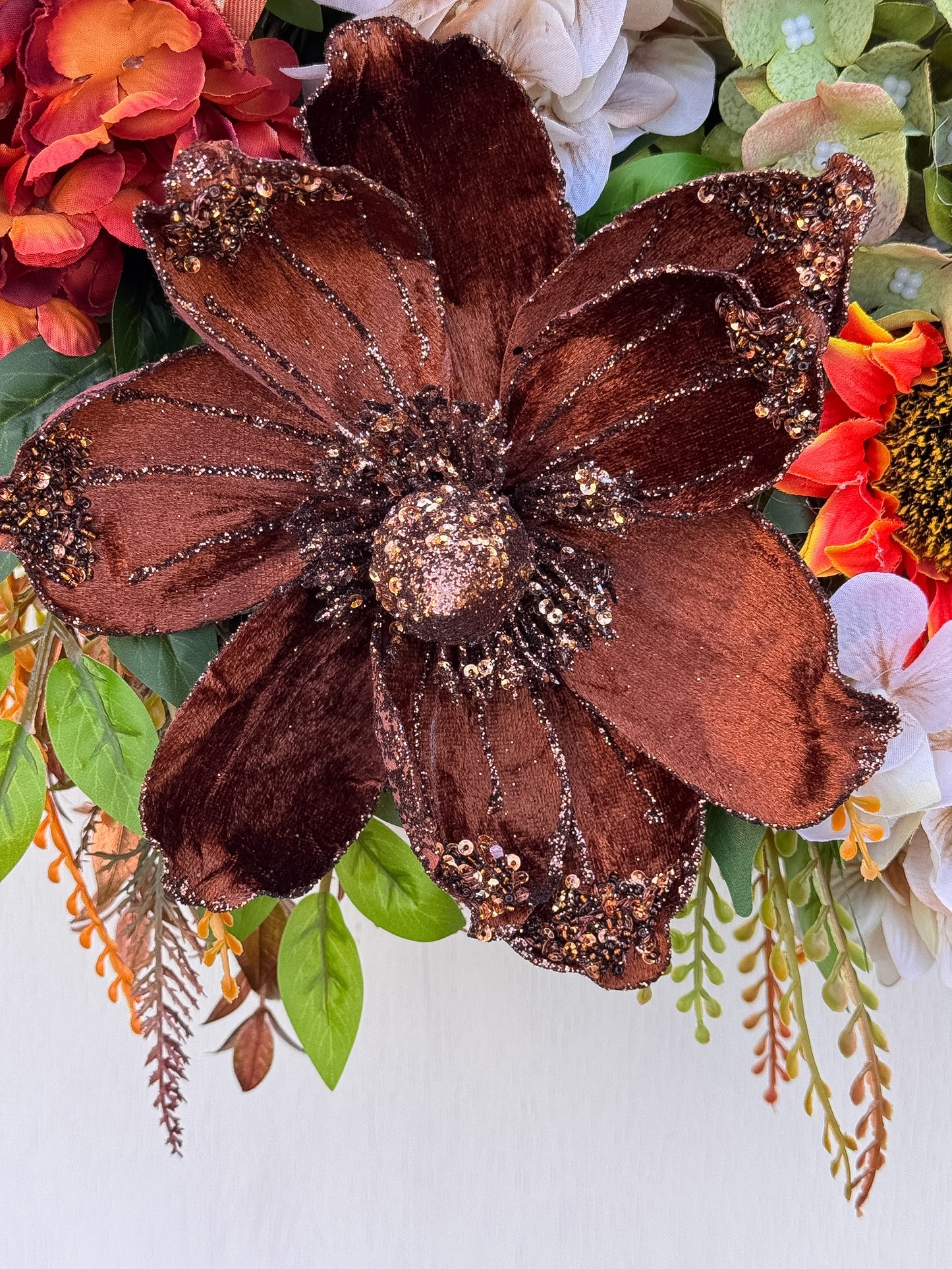Grateful, Thankful & Blessed Fall Floral Wreath | Designer Brilliance Ribbon | 32" Statement Door Decor