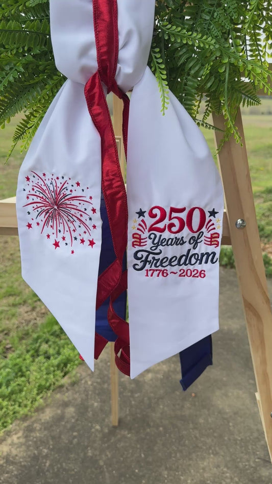 Patriotic 250 Years of Freedom Weather-Resistant Wreath Sash with Premium Ribbon Accent (Sash + Ribbon Only)