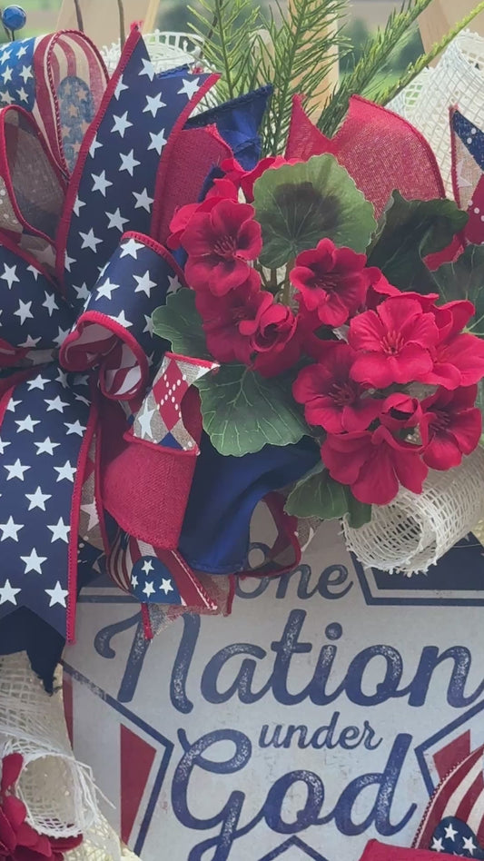 One Nation Under God Patriotic Wreath – America 250 Decor – Red White Blue Summer Wreath – Front Door Wreath – Storm Door Friendly