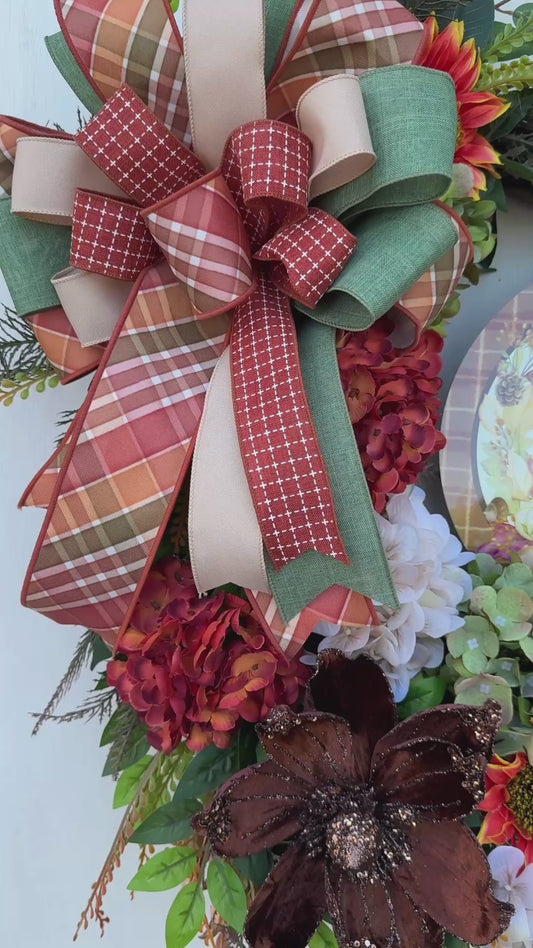 Grateful, Thankful & Blessed Fall Floral Wreath | Designer Brilliance Ribbon | 32" Statement Door Decor