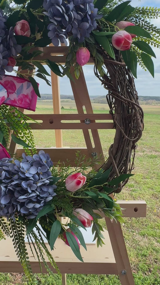 Hydrangea and Tulip Grapevine Wreath | Spring Summer Front Door Decor | Garden Inspired Floral Wreath