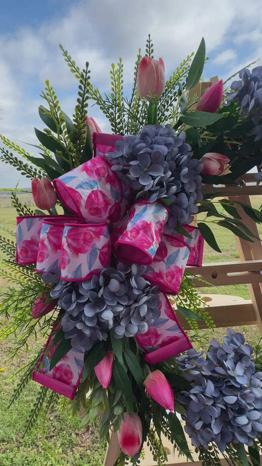 Hydrangea and Tulip Grapevine Wreath | Spring Summer Front Door Decor | Garden Inspired Floral Wreath