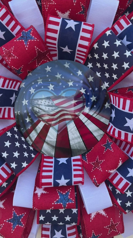 Patriotic Ribbon Wreath | Storm Door Friendly Red White Blue Wreath | American Flag 4th of July Decor